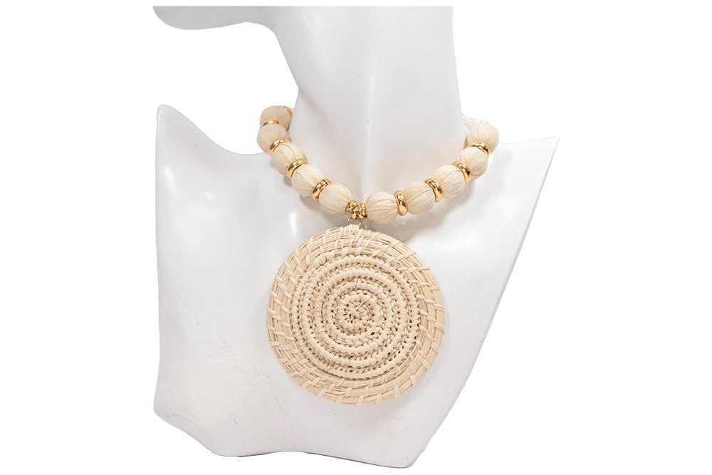 Exotic Unique Necklace Handcrafted with Iraca Palm | Natural Organic Sustainable Jewelry Eco Friendly Jewelry Handmade by Colombian Artisans