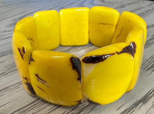 Tagua Nut Bracelet Stretch Bracelet Yellow Color Eco Ethical Sustainable Jewelry Gift for Mom Gift for Her Birthday Gift for Women