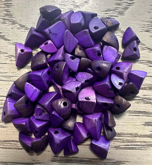 Tagua Triangle Beads. 120 Purple Pieces