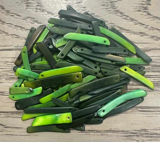 Tagua Stick Beads. 50 Green Shades Pieces.