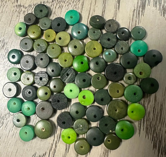 Tagua Donut Beads. 50 Mini Green Pieces