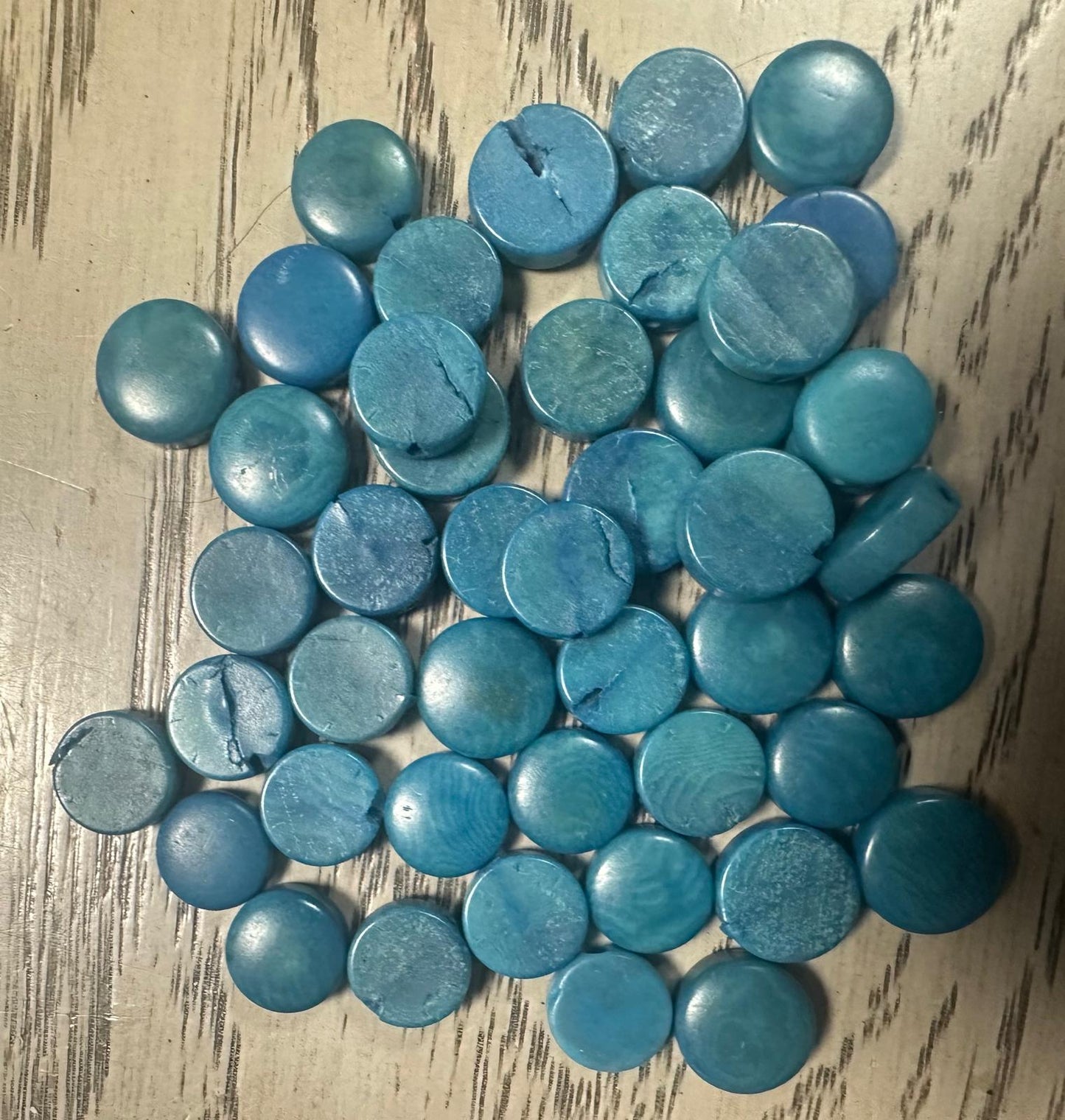 Tagua Round Beads. 40 Mini Blue Pieces.
