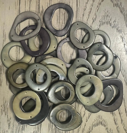 Tagua Hoop Beads. 20 Gray Pieces (Gray Shades)