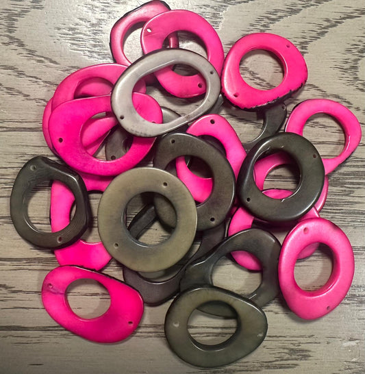 Tagua Hoop Beads. 20 Pink and Grey Pieces.