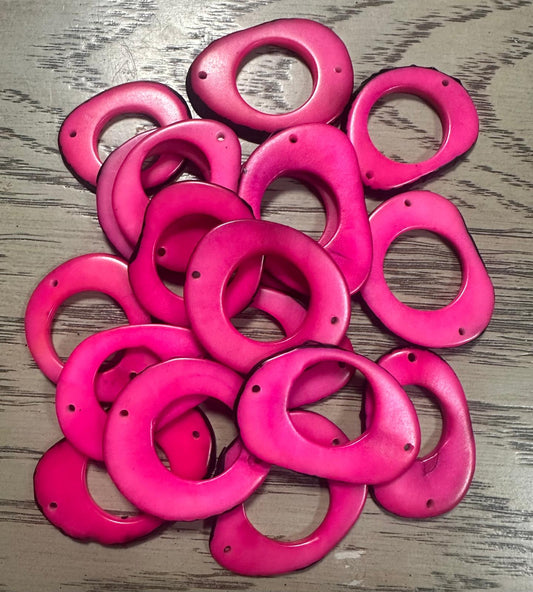 Tagua Hoop Beads. 20 Fuchsia Pieces.