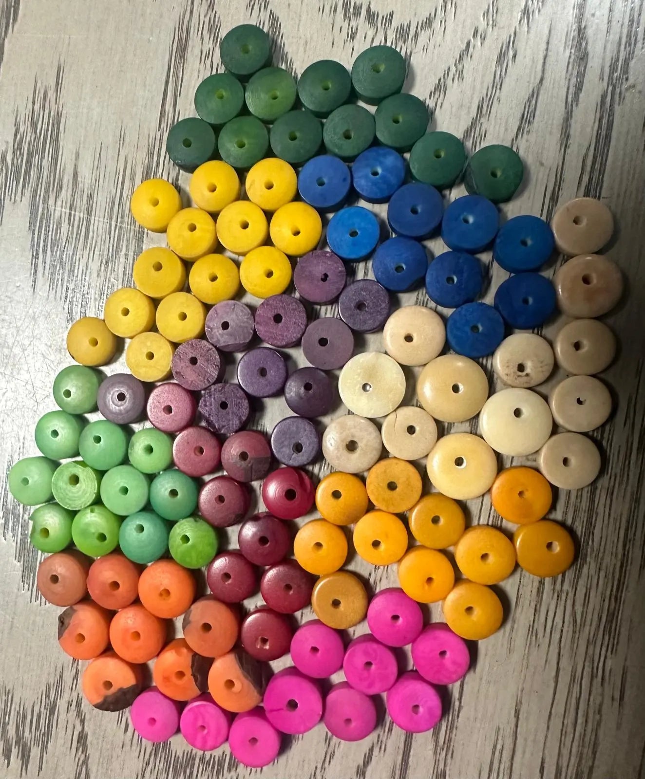 Tagua Donut Beads. 100 Mini Multicolor Pieces.