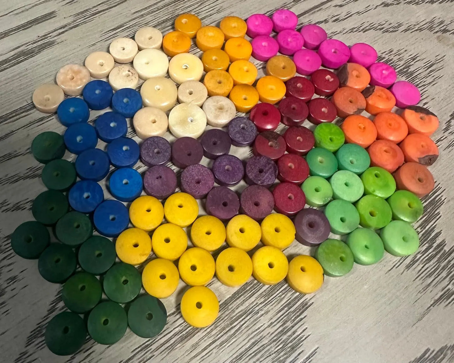 Tagua Donut Beads. 100 Mini Multicolor Pieces.