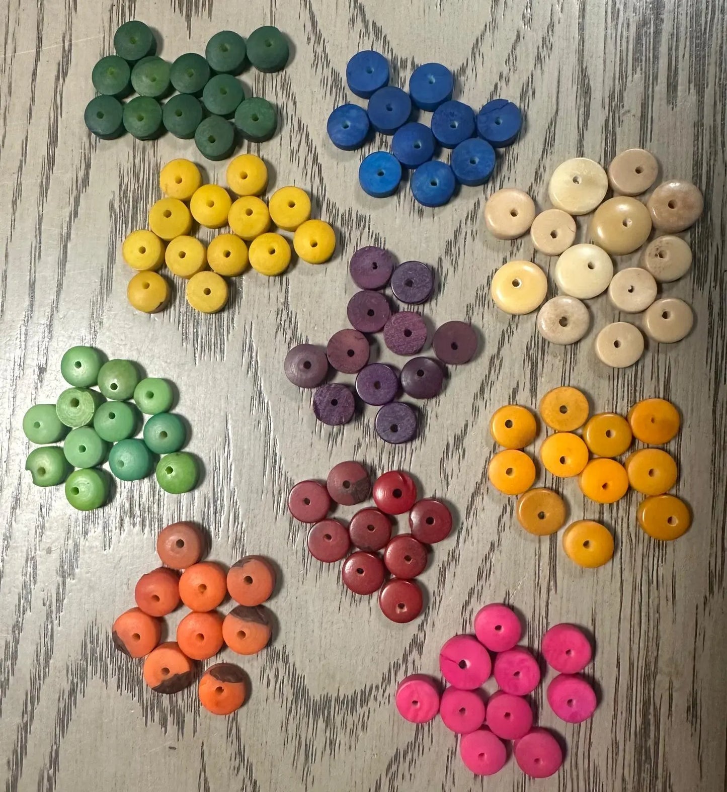 Tagua Donut Beads. 100 Mini Multicolor Pieces.
