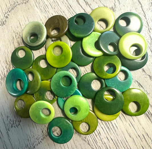 Tagua Donut Beads. 20 Green Pieces