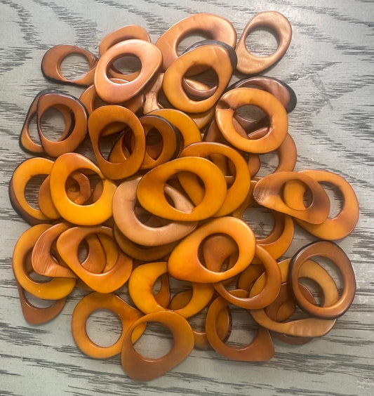 Tagua Hoop Beads. 20 Mustard Yellow Pieces
