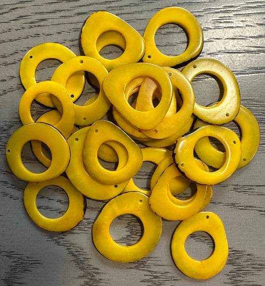 Tagua Hoop Beads. 30 Yellow Pieces