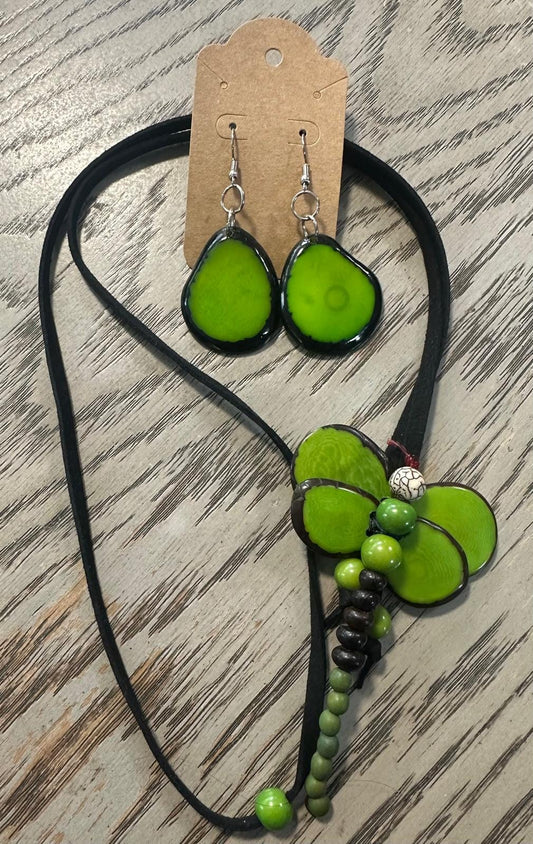 Natural Handmade Tagua Nut Jewelry Set Dragonfly Pendant Adjustable Necklace & Earrings  Organic Eco Sustainable Ethical Animal Insect DIY