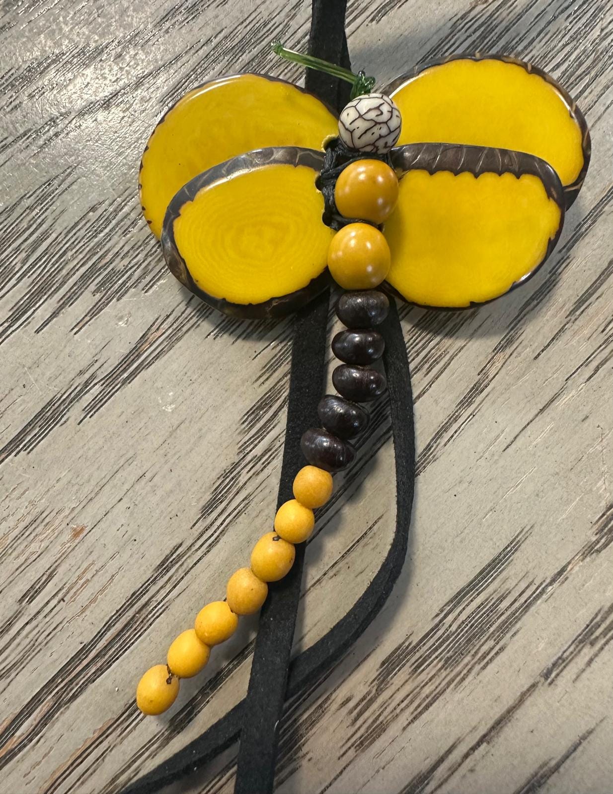 Natural Handmade Tagua Nut Jewelry Set Dragonfly Pendant Adjustable Necklace & Earrings  Organic Eco Sustainable Ethical Animal Insect DIY