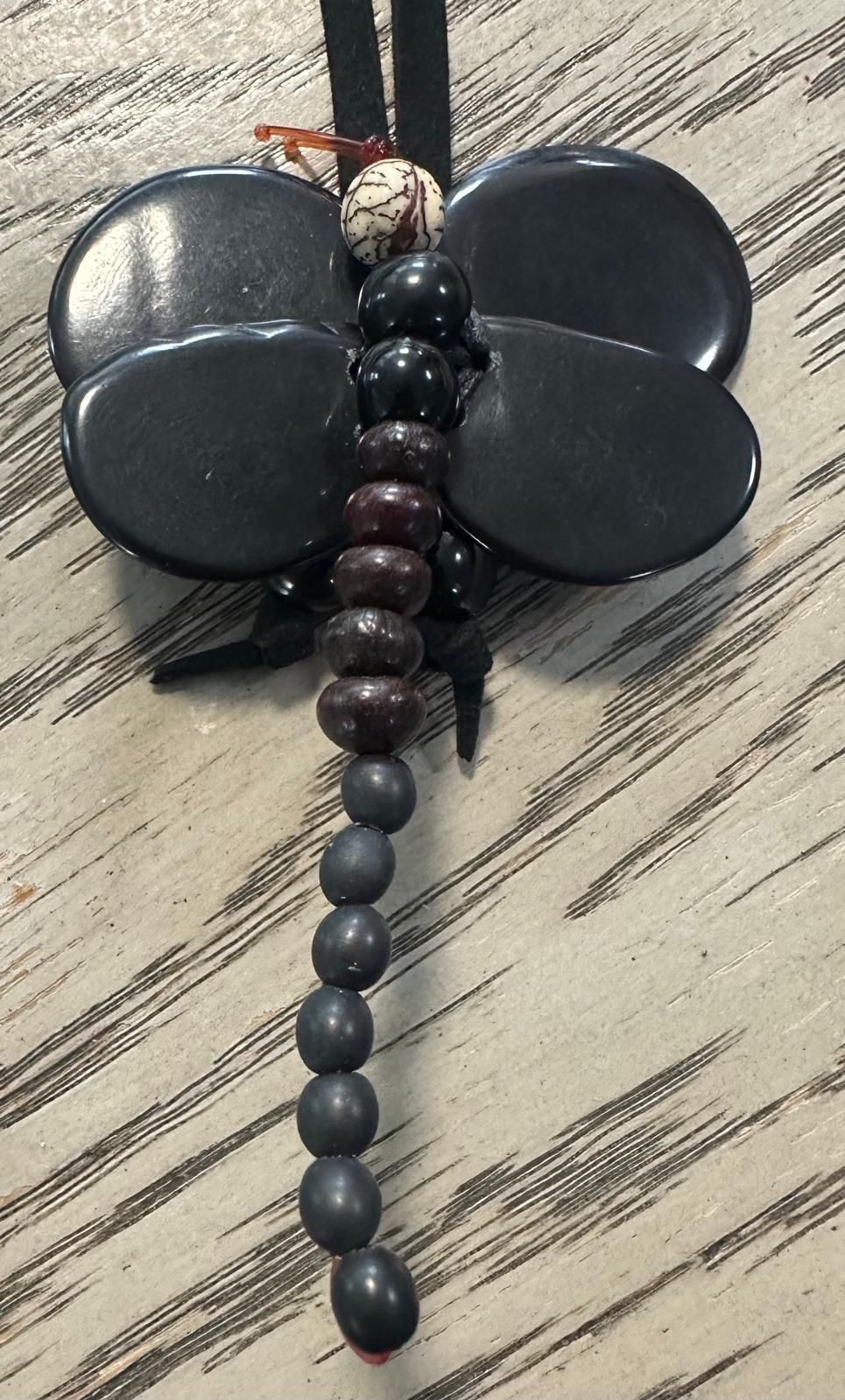 Natural Handmade Tagua Nut Jewelry Set Dragonfly Pendant Adjustable Necklace & Earrings  Organic Eco Sustainable Ethical Animal Insect DIY