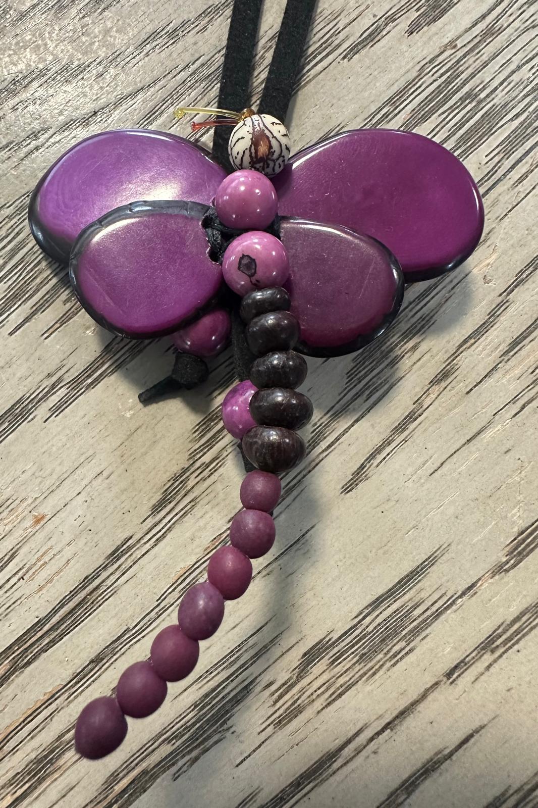 Natural Handmade Tagua Nut Jewelry Set Dragonfly Pendant Adjustable Necklace & Earrings  Organic Eco Sustainable Ethical Animal Insect DIY