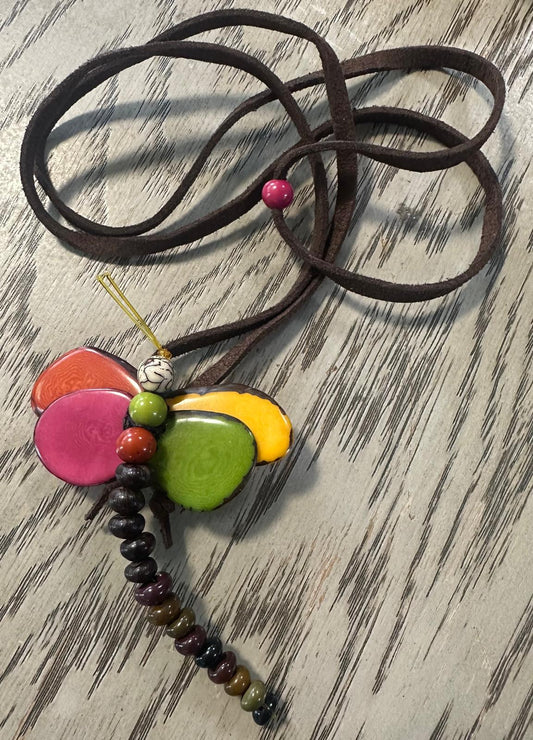 Natural Handmade Tagua Nut Jewelry Set Dragonfly Pendant Adjustable Necklace & Earrings  Organic Eco Sustainable Ethical Animal Insect DIY