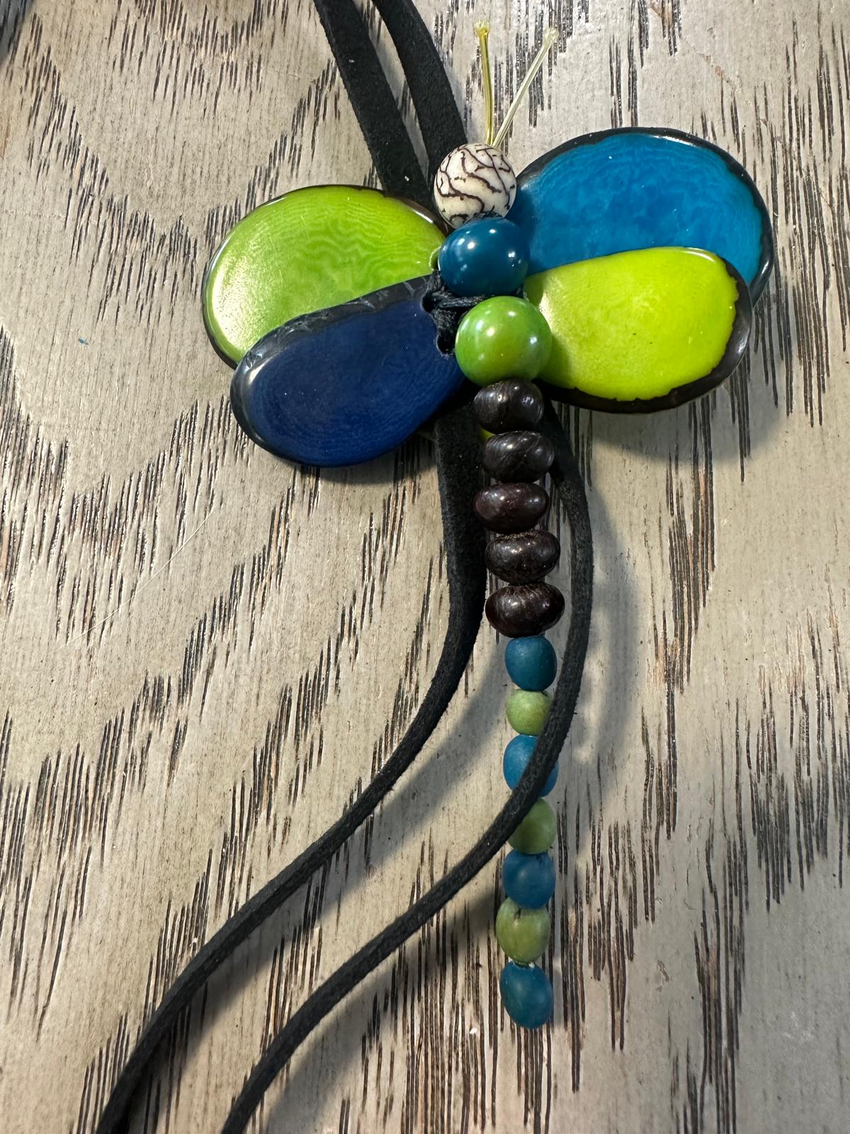 Natural Handmade Tagua Nut Jewelry Set Dragonfly Pendant Adjustable Necklace & Earrings  Organic Eco Sustainable Ethical Animal Insect DIY