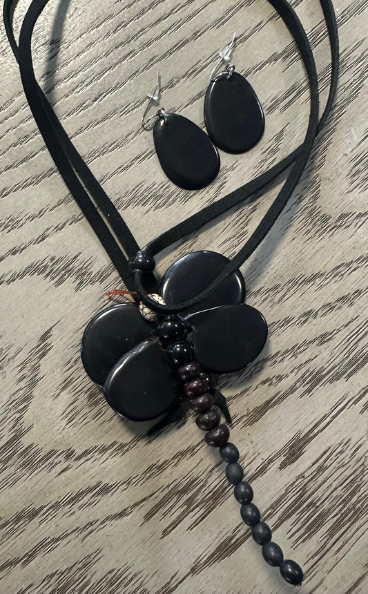Natural Handmade Tagua Nut Jewelry Set Dragonfly Pendant Adjustable Necklace & Earrings  Organic Eco Sustainable Ethical Animal Insect DIY