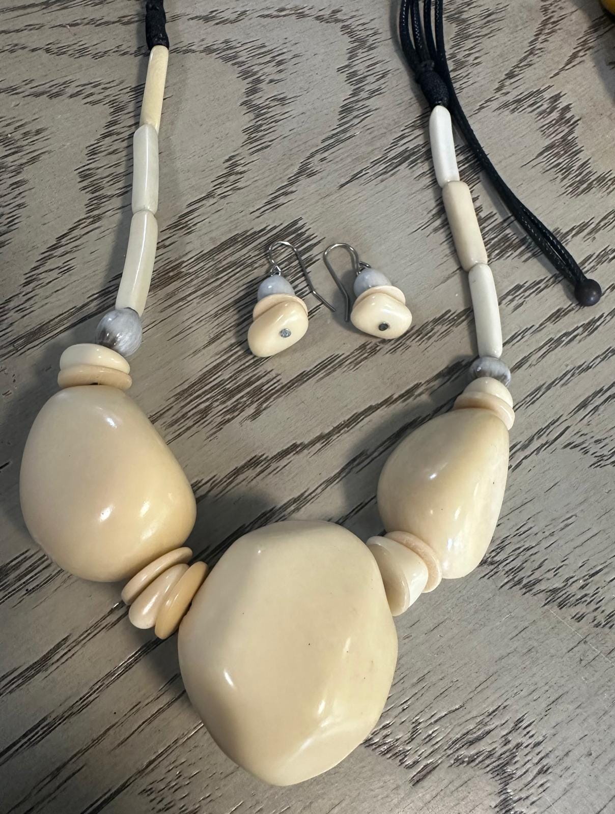 Natural Handmade Jewelry Set in Tagua Nut Seed Beads Necklace & Earrings Adjustable Eco Organic Sustainable Vegan Gift for Her Women DIY