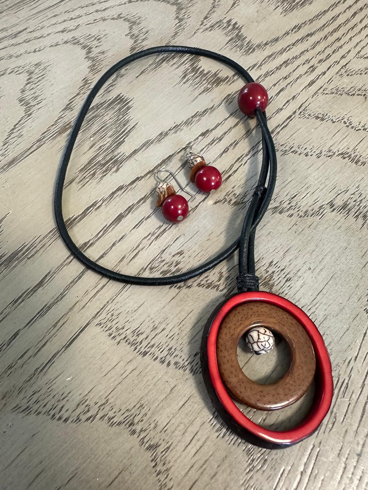Natural Sustainable Jewelry Set Tagua Nut & Bombona Seed Necklace + Earrings Handmade in Colombia Ethical Eco Vegan Seed Beads Organic DIY