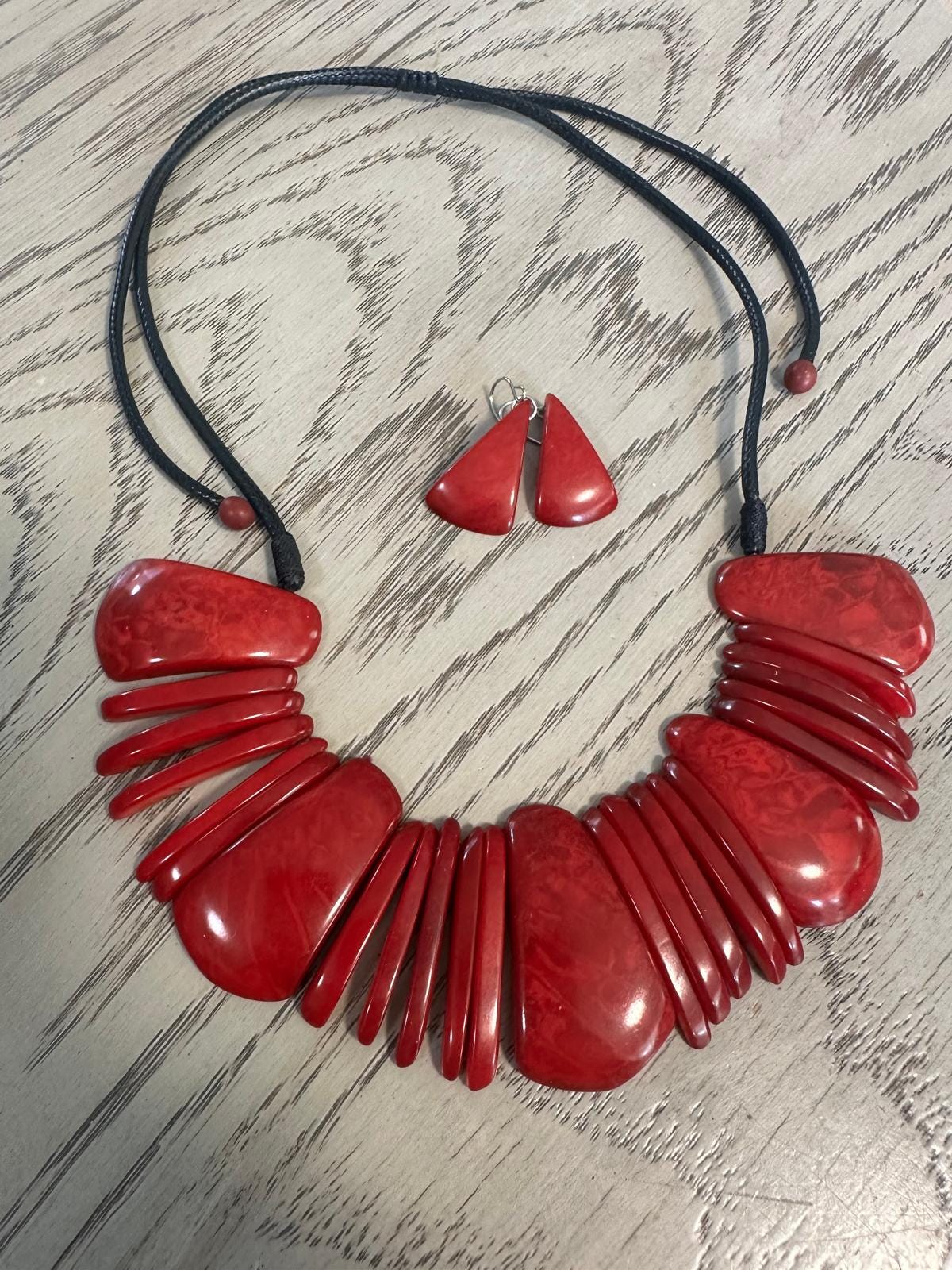 Natural Handmade Jewelry Set from Colombia Tagua Nut Seed Beads Necklace & Earrings Adjustable Eco Organic Sustainable Vegan Organic Ethical