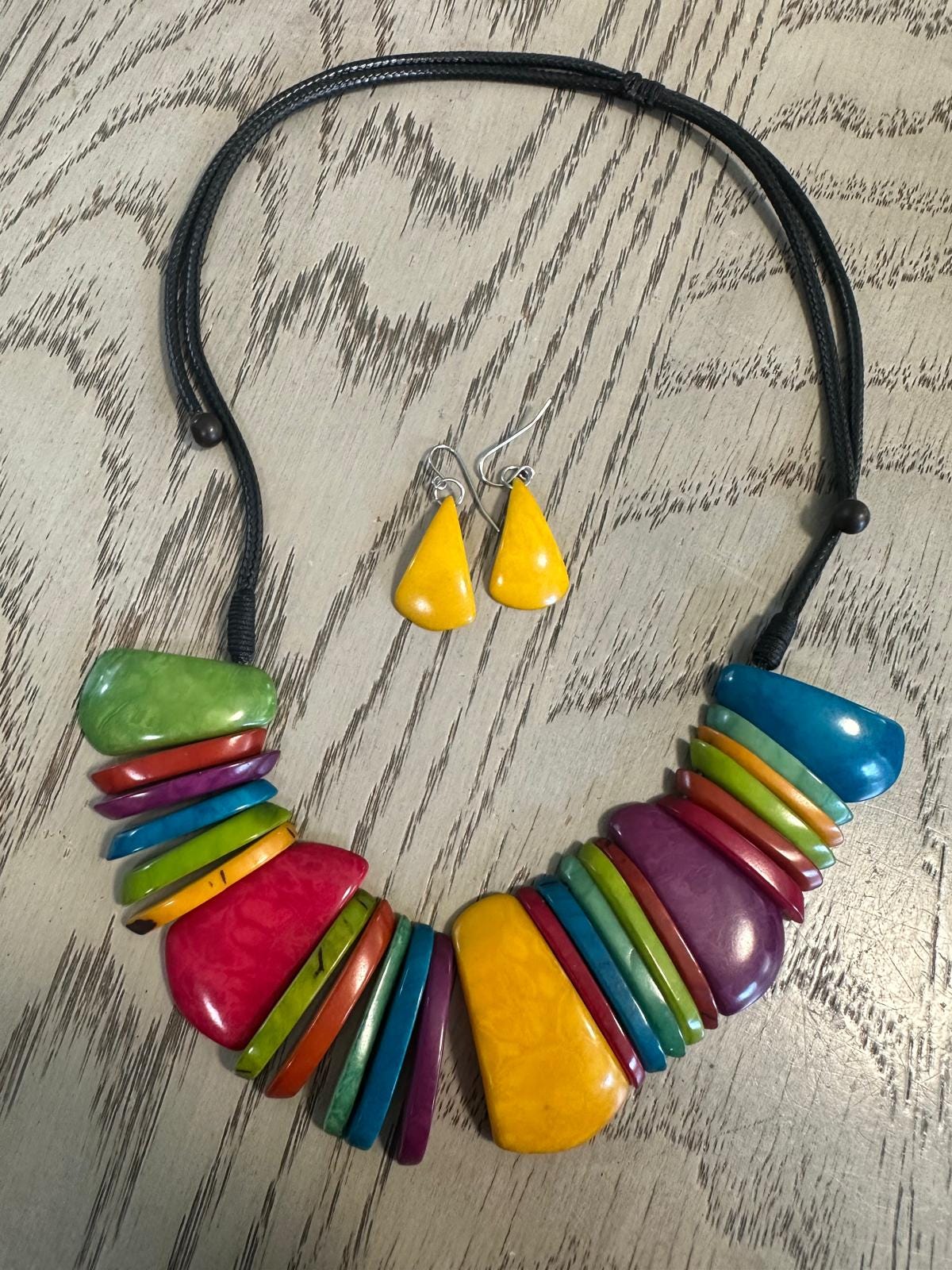 Natural Handmade Jewelry Set from Colombia Tagua Nut Seed Beads Necklace & Earrings Adjustable Eco Organic Sustainable Vegan Organic Ethical