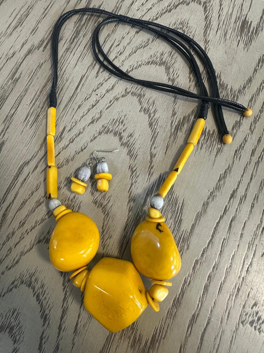 Natural Handmade Jewelry Set in Tagua Nut Seed Beads Necklace & Earrings Adjustable Eco Organic Sustainable Vegan Gift for Her Women DIY