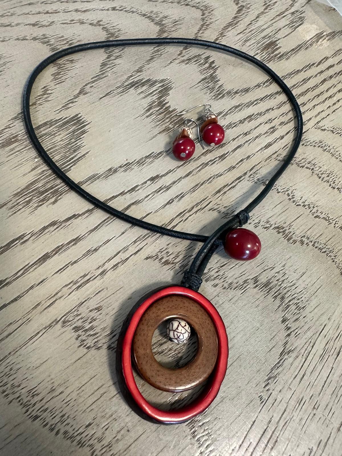 Natural Sustainable Jewelry Set Tagua Nut & Bombona Seed Necklace + Earrings Handmade in Colombia Ethical Eco Vegan Seed Beads Organic DIY