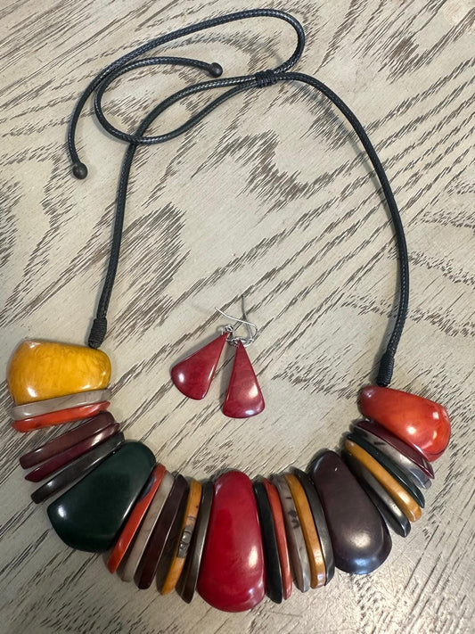 Natural Handmade Jewelry Set from Colombia Tagua Nut Seed Beads Necklace & Earrings Adjustable Eco Organic Sustainable Vegan Organic Ethical