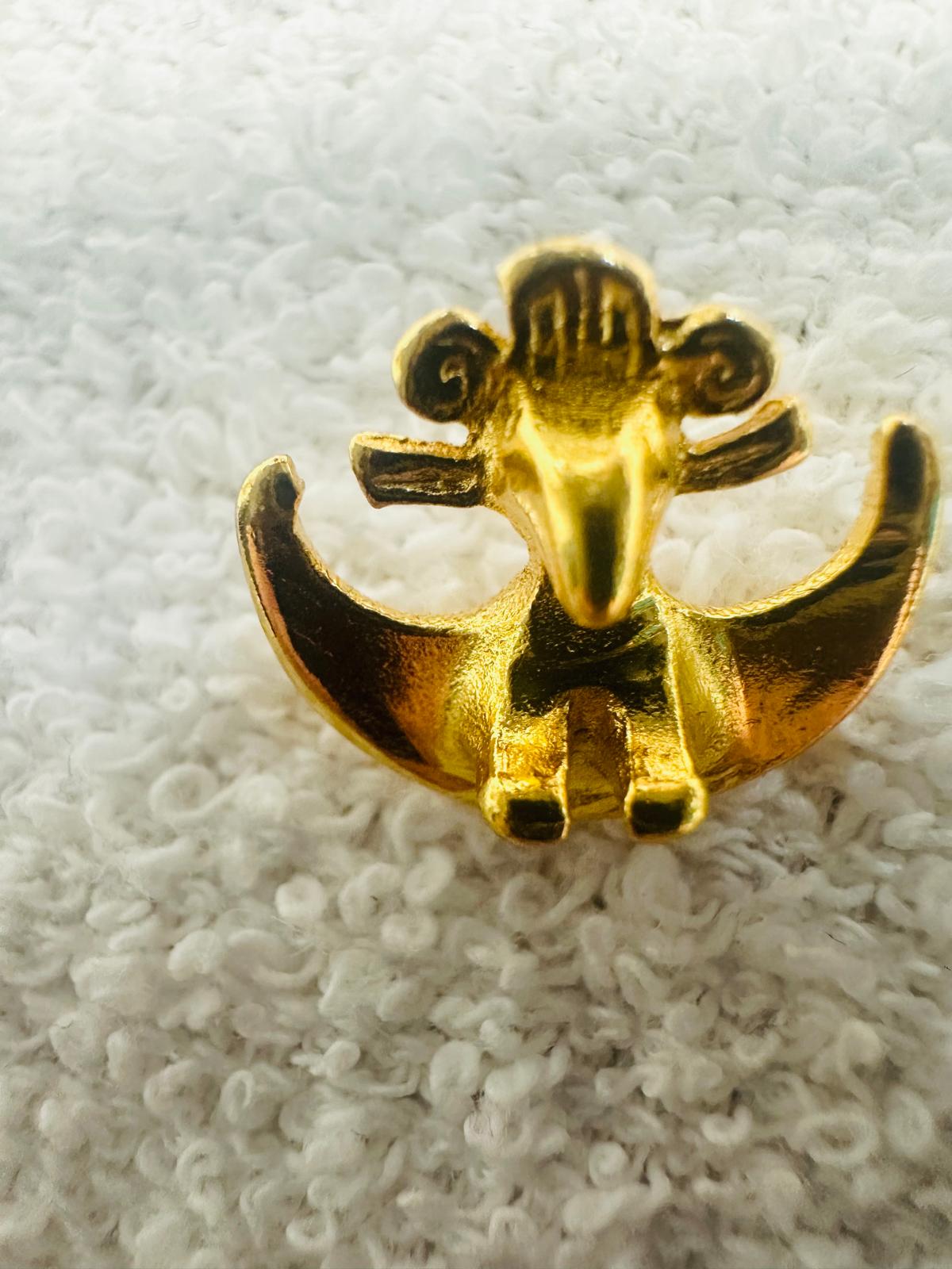 Fine Jewelry Bird on Half Moon Stud Earrings PreColumbian PreHispanic Indigenous Culture from Colombia 24K Gold Plated Pewter Handcrafted