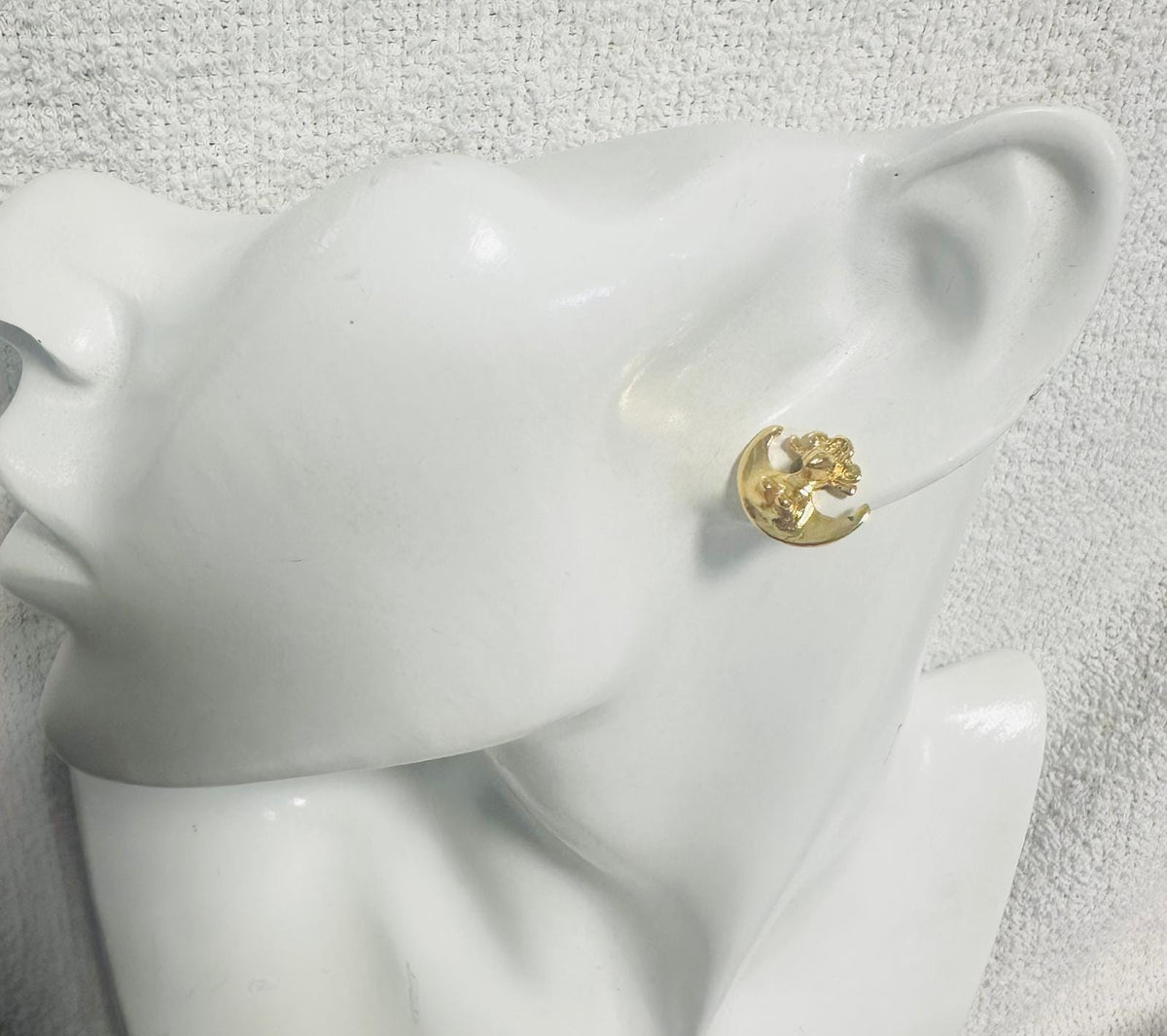 Fine Jewelry Bird on Half Moon Stud Earrings PreColumbian PreHispanic Indigenous Culture from Colombia 24K Gold Plated Pewter Handcrafted
