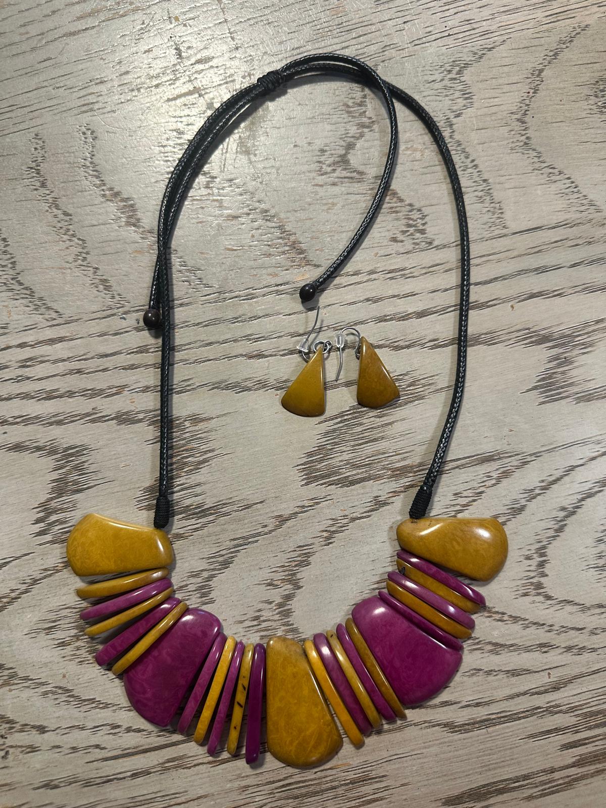 Natural Handmade Jewelry Set from Colombia Tagua Nut Seed Beads Necklace & Earrings Adjustable Eco Organic Sustainable Vegan Organic Ethical