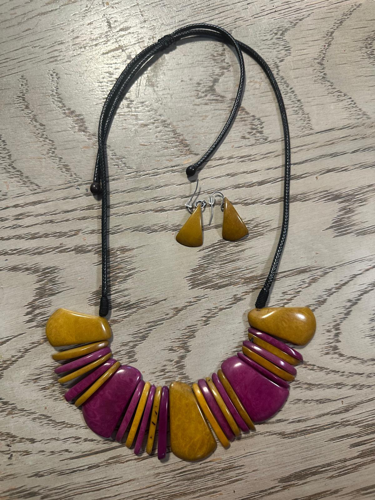 Natural Handmade Jewelry Set from Colombia Tagua Nut Seed Beads Necklace & Earrings Adjustable Eco Organic Sustainable Vegan Organic Ethical