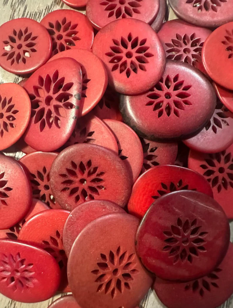 Tagua Slices Laser Engraved 15 Tagua Chips in Red Mix of Sizes from 2-3 cm. approx. | Seed Beads Eco Jewelry Making Ethical Sustainable DIY