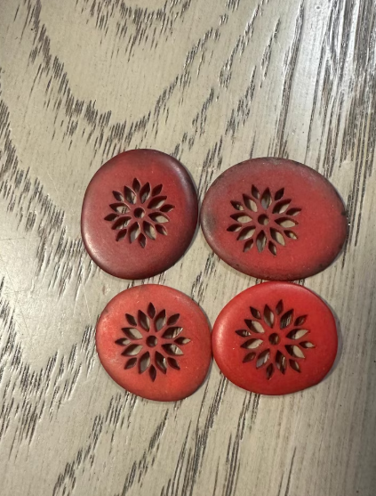 Tagua Slices Laser Engraved 15 Tagua Chips in Red Mix of Sizes from 2-3 cm. approx. | Seed Beads Eco Jewelry Making Ethical Sustainable DIY