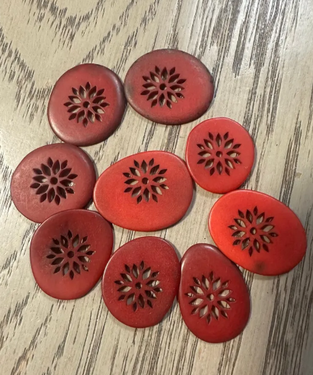 Tagua Slices Laser Engraved 15 Tagua Chips in Red Mix of Sizes from 2-3 cm. approx. | Seed Beads Eco Jewelry Making Ethical Sustainable DIY