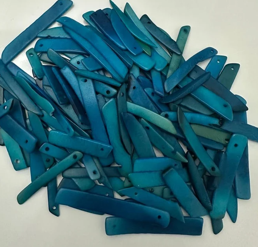 Tagua Nut Sticks Mix of Blue Colors 50 Tagua Beads | 3x1 cm. approx. Ethical Sustainable Jewelry Making Seed Beads Jewelry Design Carving