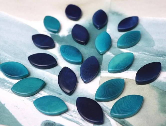 Tagua Leaf Beads. 16 Blue Shades Pieces