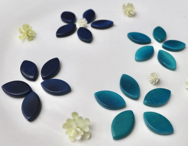 Tagua Leaf Beads. 16 Blue Shades Pieces