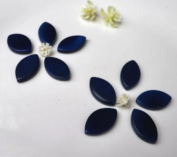 Tagua Leaf Beads. 16 Blue Shades Pieces