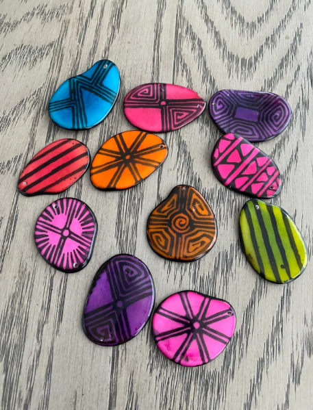 Tagua Beads Slices Chips with Pattern Seven Colors Hand Painted Sustainable Jewelry Making Supplies Beading Carving 21 Top Drilled Beads