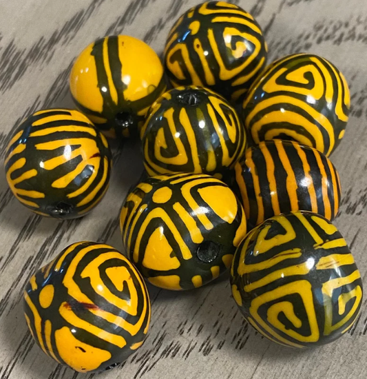 Patterned Yellow Bombona Seeds from Colombian Rain Forest. Jewelry Supplies. Free Shipping. Pack of 20 Beads