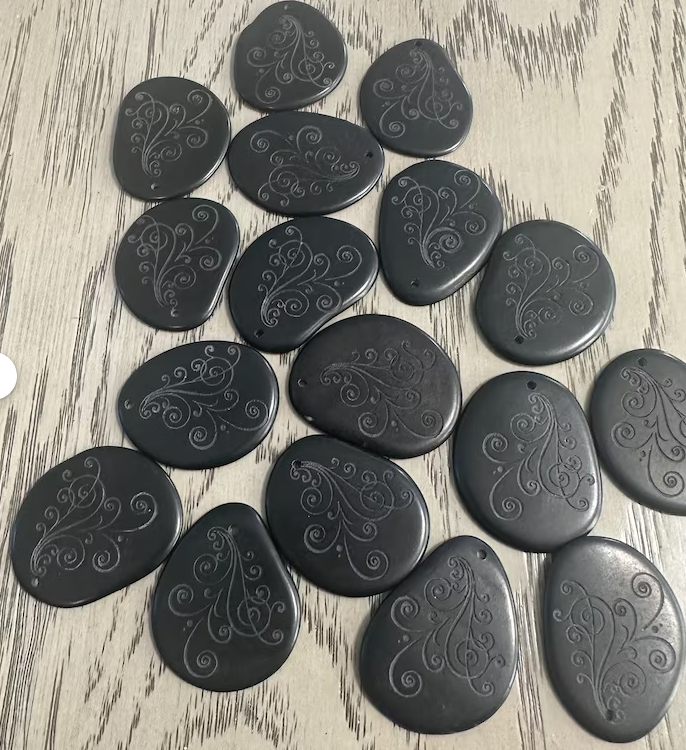 Tagua Laser Engraved Slices 15 Black Tagua Chips 4x3 cm. approx. Top Drilled Sustainable Ethical Eco Jewelry Seed Beads Beading Carving