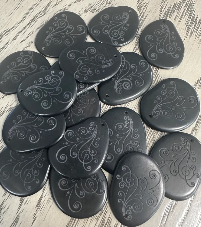 Tagua Laser Engraved Slices 15 Black Tagua Chips 4x3 cm. approx. Top Drilled Sustainable Ethical Eco Jewelry Seed Beads Beading Carving