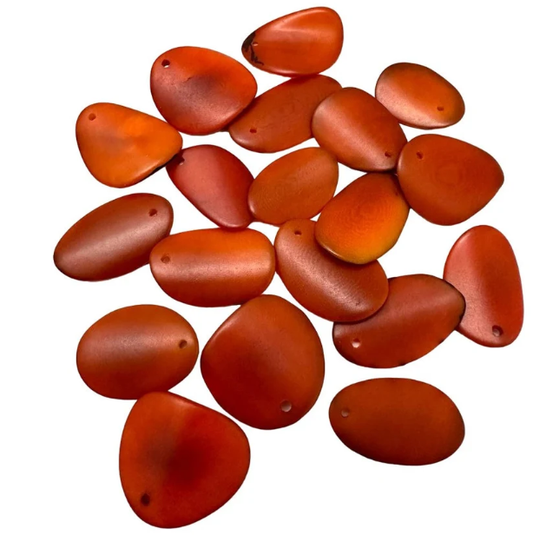Tagua beads. Mini slices curved in nail shape. Orange slices, beads, chips in orange. Top Drilled. 30 pieces. Eco Jewelry Making Supplies.