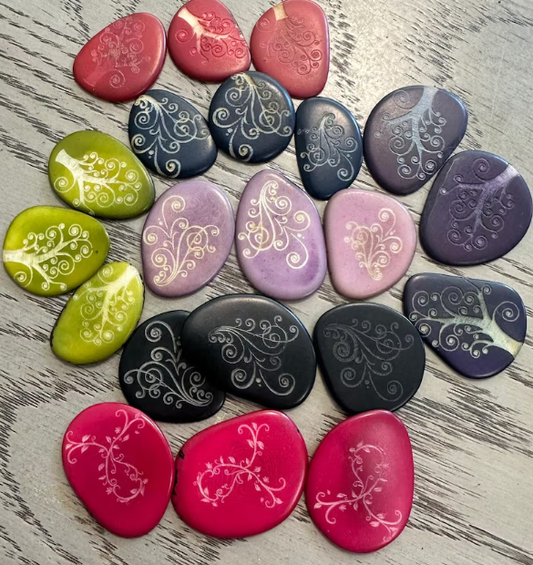 Tagua Slices Laser Engraved Set of 21 Tagua Chips Mix of Colors Sizes and Patterns | Seed Beads Eco Natural Jewelry Making Ethical Jewelry