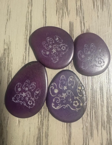 Tagua nut slices | 20 tagua laser engraved purple slices | Seed beads green eco ethical sustainable jewelry making 4x3 cm. approx. Eco DIY