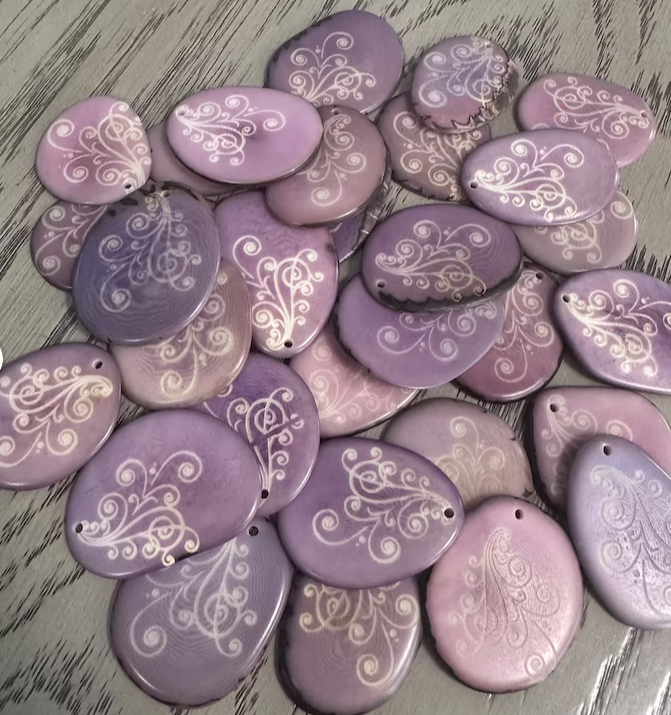 Tagua Laser Engraved Beads in Lilac Slices Beads Chips | 12 tagua beads | carved tagua woodwork ethical sustainable seed beads