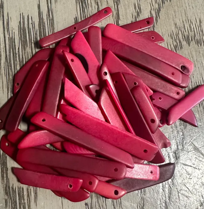 Tagua Nut Sticks in Red | 50 Tagua Beads | 3x0.5 cm. approx. | Vegetable Ivory Nut | Carving | Seed Beads for Sustainable Jewelry Making