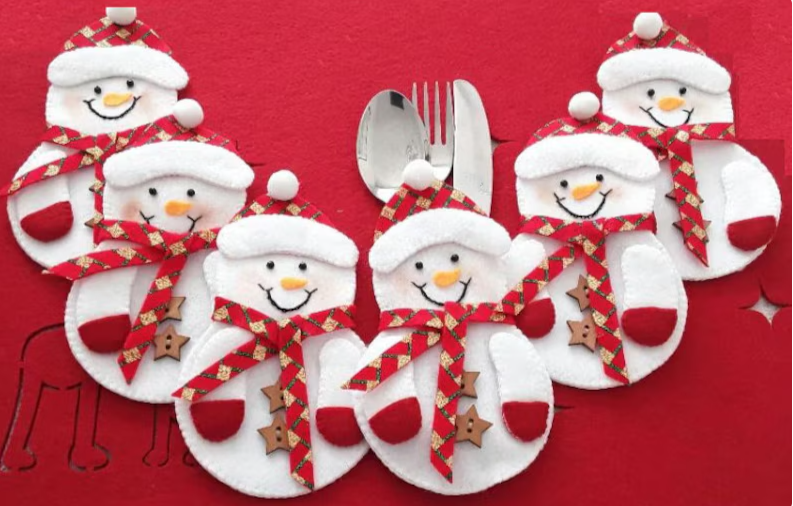 Snowman Christmas Cutlery Holder, Silverware Pouch, Utensil Holders, Tableware Holders, Christmas Dining, Table Decor. Free Shipping in USA